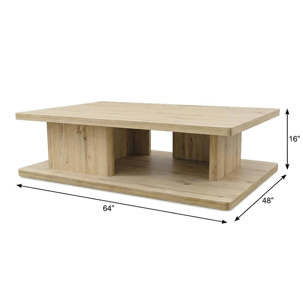 Brown Rustic Oak Coffee Table Solid Wood Thick Veneer Durable Surface
