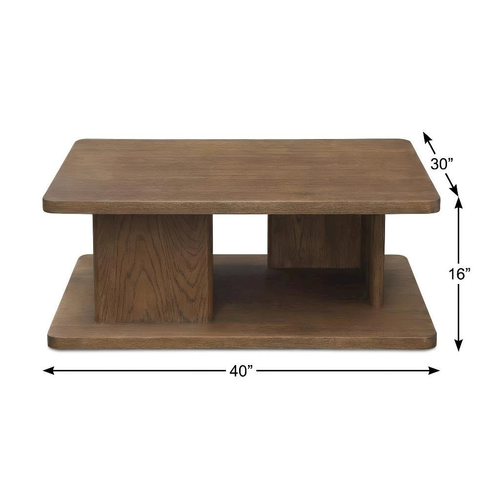 Brown Oak Veneer Coffee Table with Solid Oak Base and Durable Finish