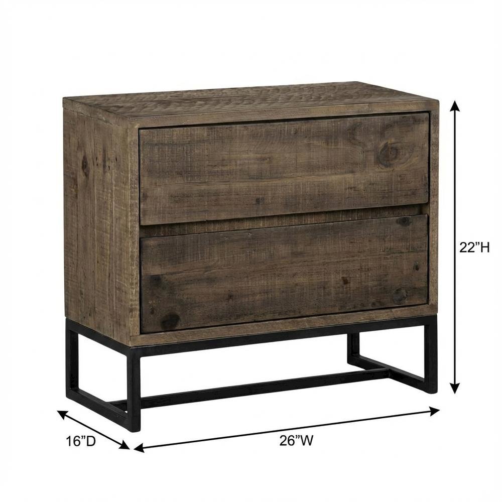 Light Brown Rustic Nightstand with 2 Drawers Solid Pine Wood Matt Finish