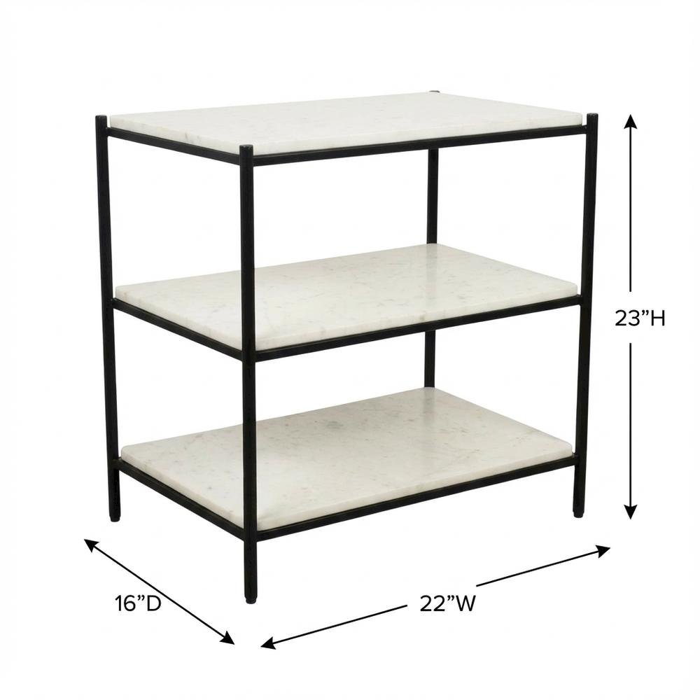 White Marble Modern Nightstand with Metal Frame and Semi-Gloss Finish