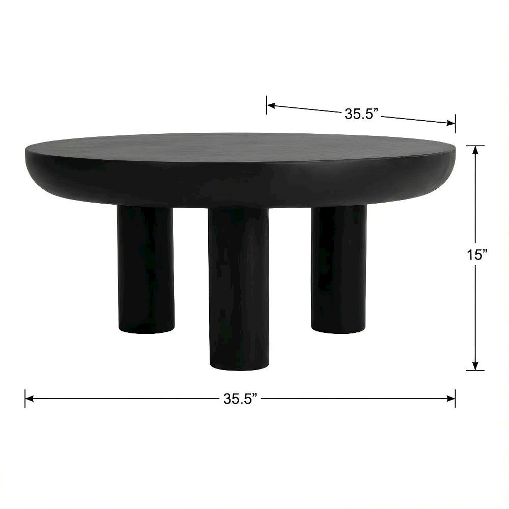 Black Concrete Top Coffee Table with Plywood Frame and Durable Cement Legs