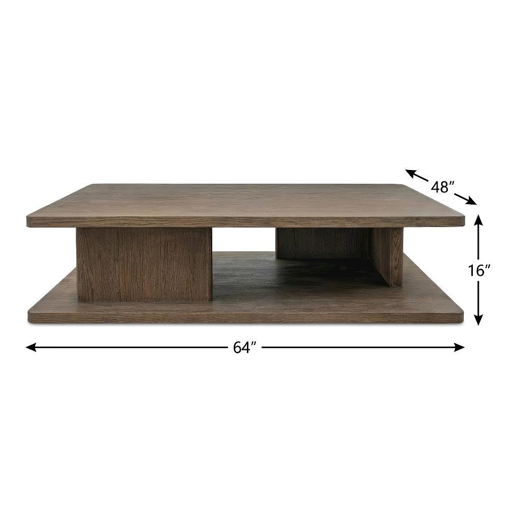 Brown Oak Veneer Coffee Table with Solid Oak Frame and Durable Surface