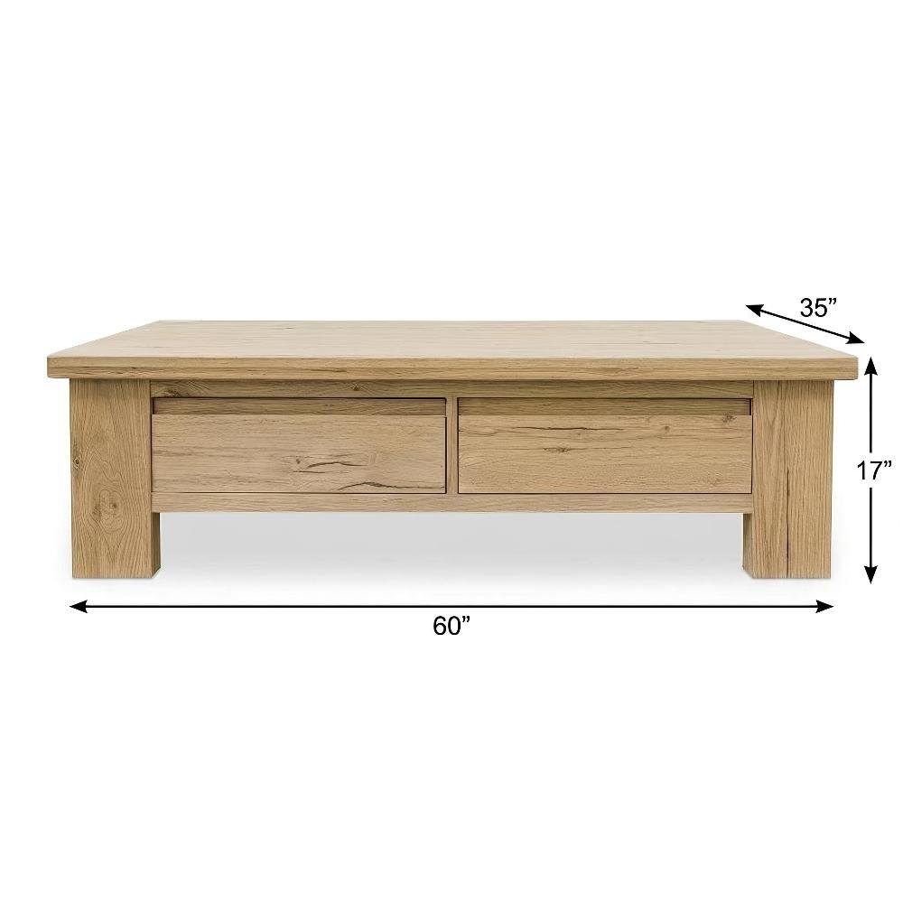 Brown Rustic Oak Coffee Table with Solid Wood Slider and Durable Veneer Surface
