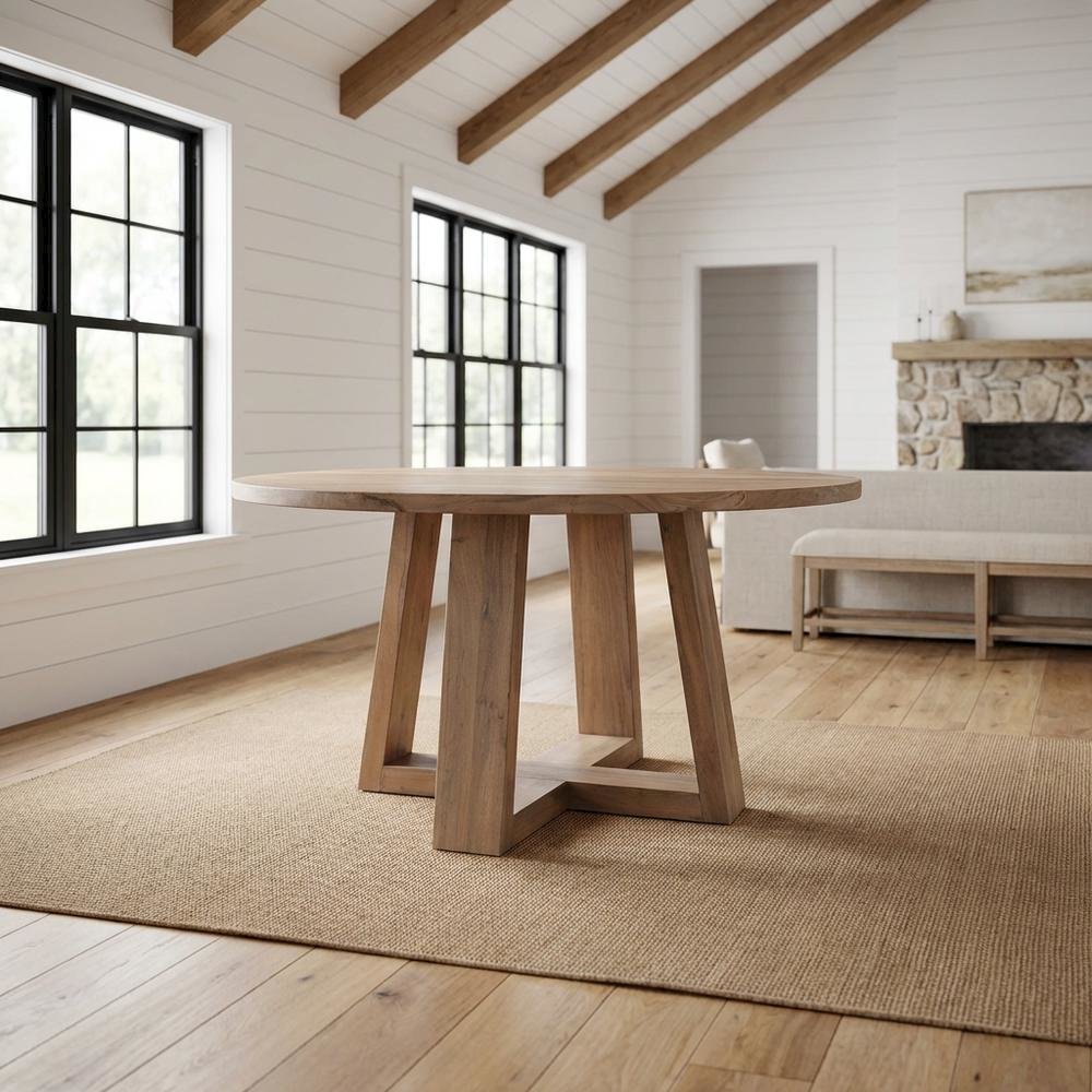 Solid Acacia Round Dining Table, Scandinavian Kitchen Table for Dining Room,Gray