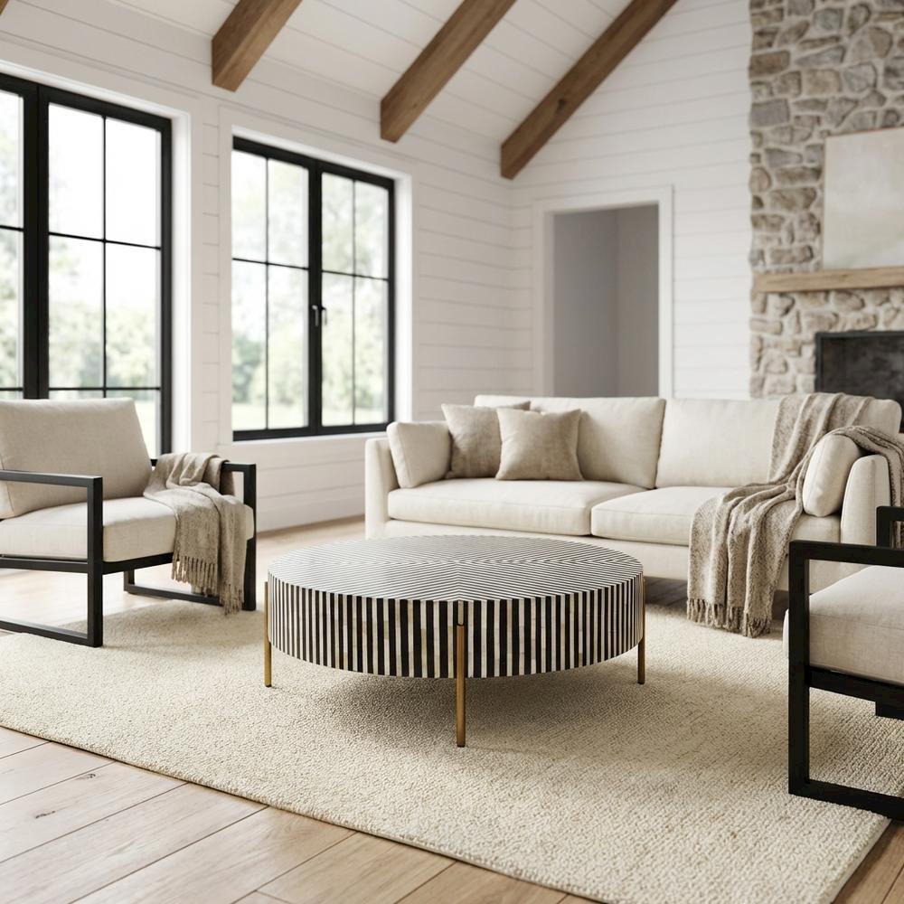 Art Deco Coffee Table with Camel Bone Top, Accent Table for Living Room