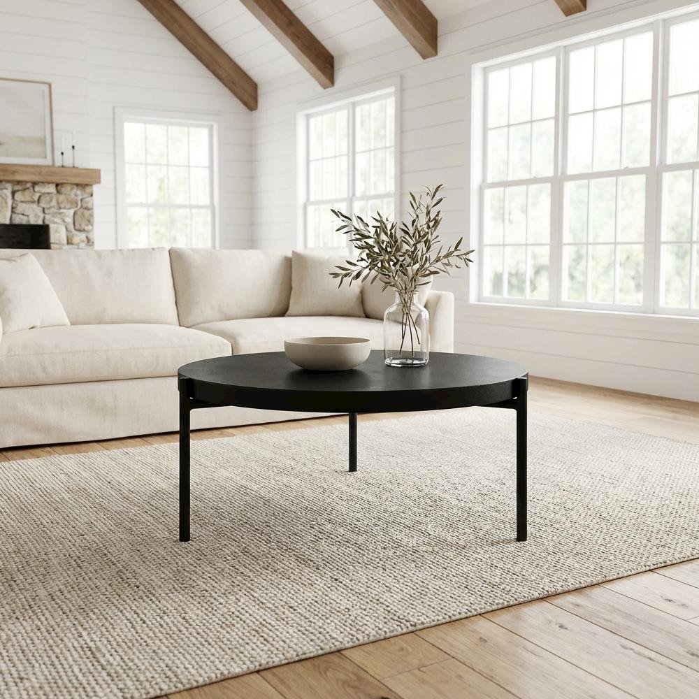 Black Concrete Outdoor Coffee Table with Steel Legs and Matte Hardware