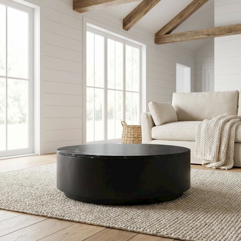 Top Black Marble Coffee Table with MDF Base, Stone Frame, Weight Capacity 30 lbs