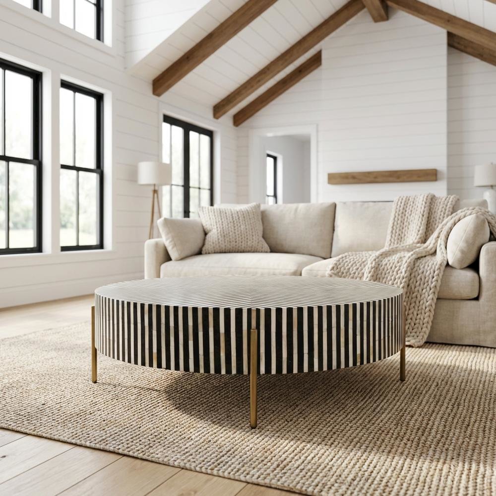 Multicolor Coffee Table with Camel Bone Resin Top and Iron Legs Art Deco Design
