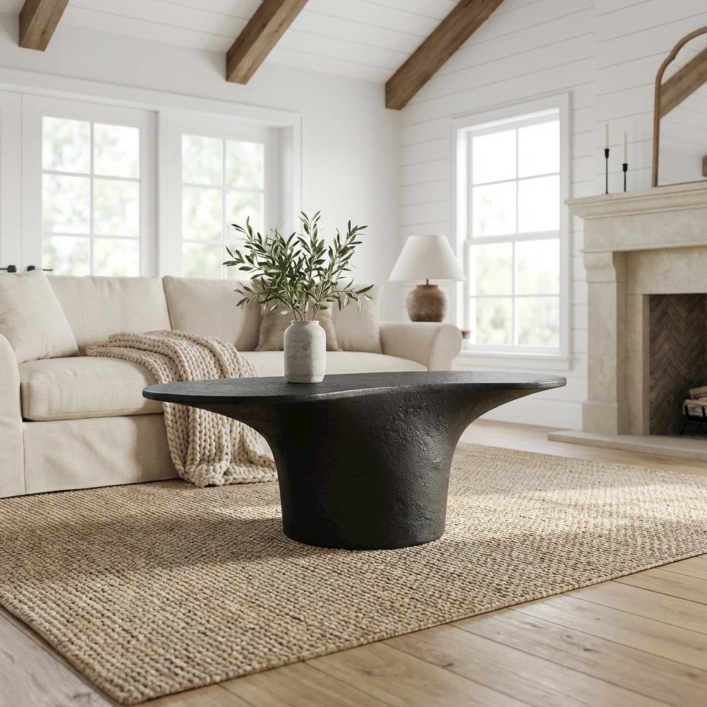 Outdoor Coffee Table, Fiberglass Reinforced Concrete Top, Contemporary Style