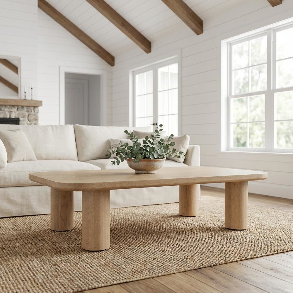 Solid Oak Coffee Table, Iron Frame and Matte Finish, Stain-repellent Design