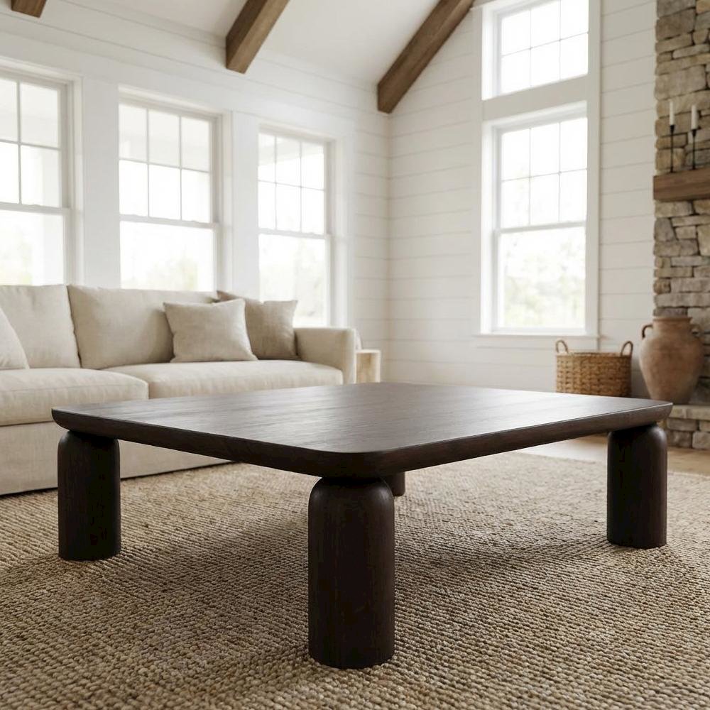 Brown Solid Teak Wood Coffee Table with Matte Finish and Durable Metal Hardware