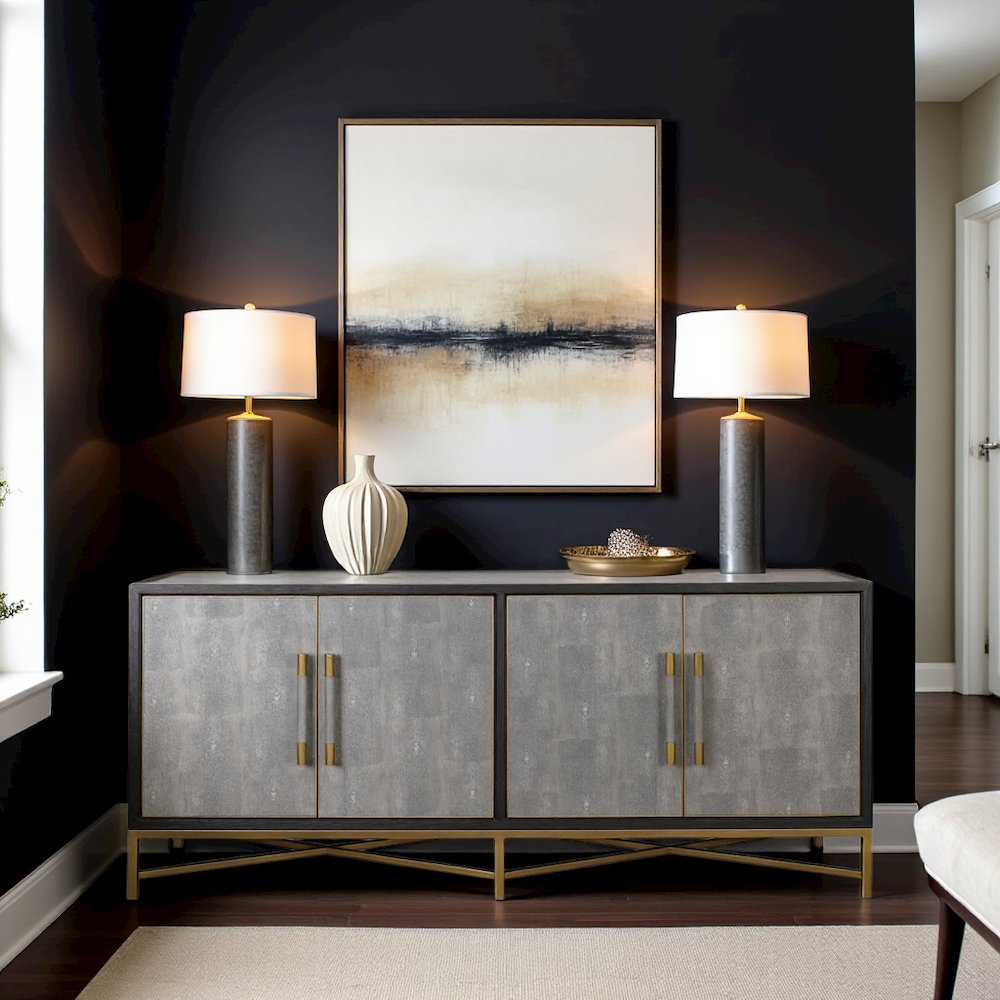 Gray Sideboard Cabinet with Brass Detailing Unique Credenza