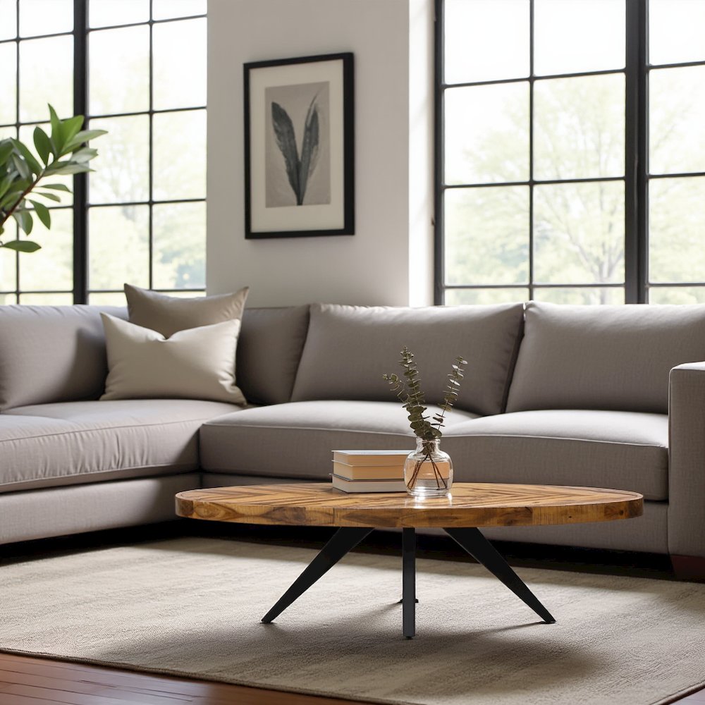 Brown Coffee Table Modern – Wood Oval Coffee Table with Solid Acacia Design