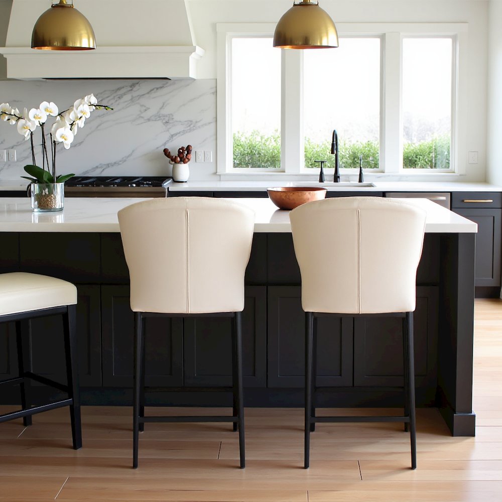 Mid Century Bar Stool Beige Upholstered Modern Counter Height Seating