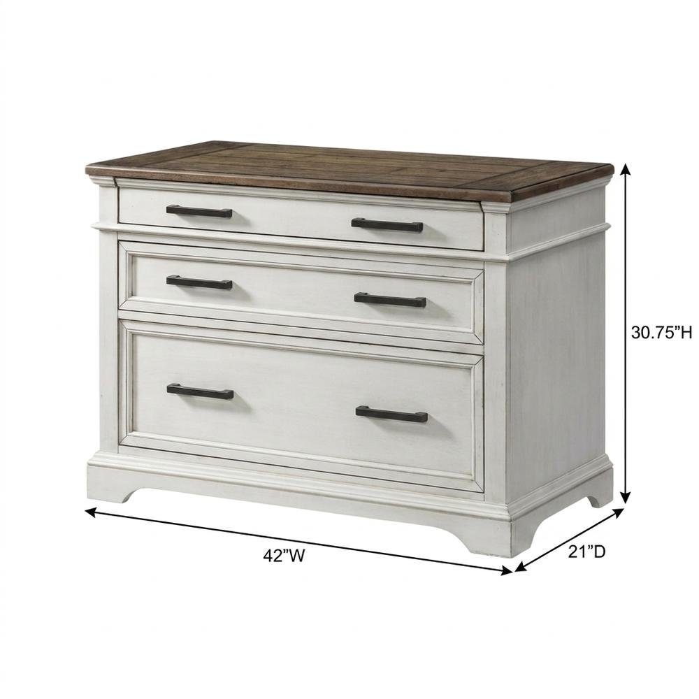 White Rustic French Oak Lateral File Cabinet Wood Home Office