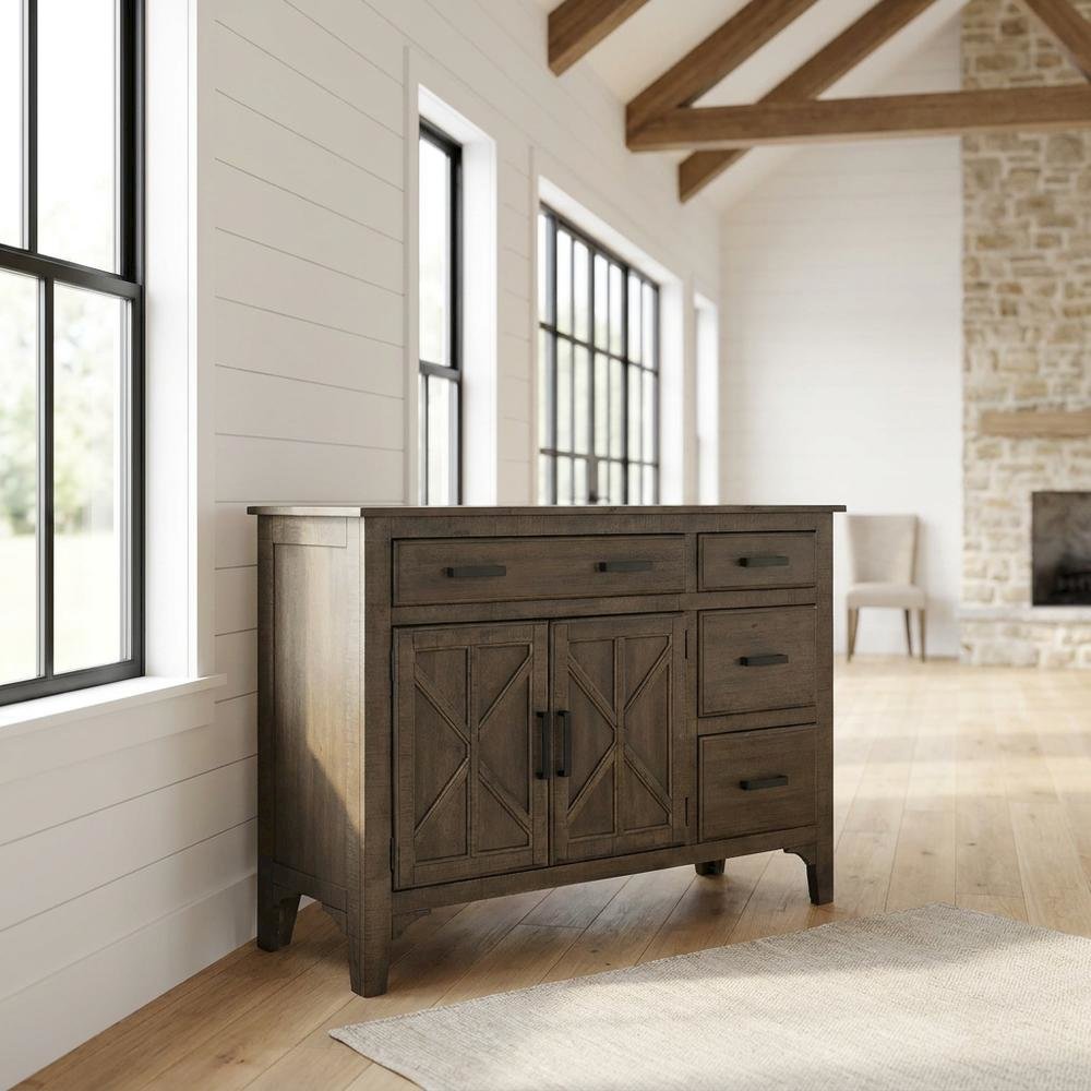 Wood Veneer Sideboard Server with Cabinet Storage for Dining Room
