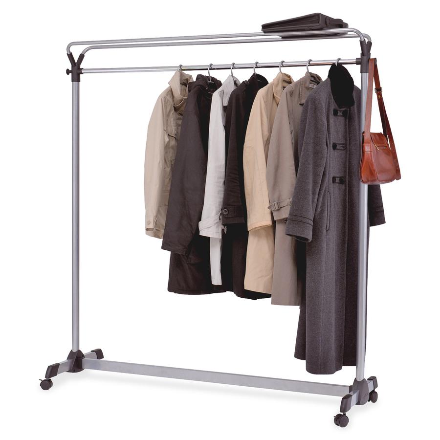 Alba Upper Shelf Double-sided Garment Rack - 50 x Coat - 66.9" Height x 19.7" Width59.1" Length%Floor - Caster, Sturdy - Silver - Steel, Plastic - 1 Each