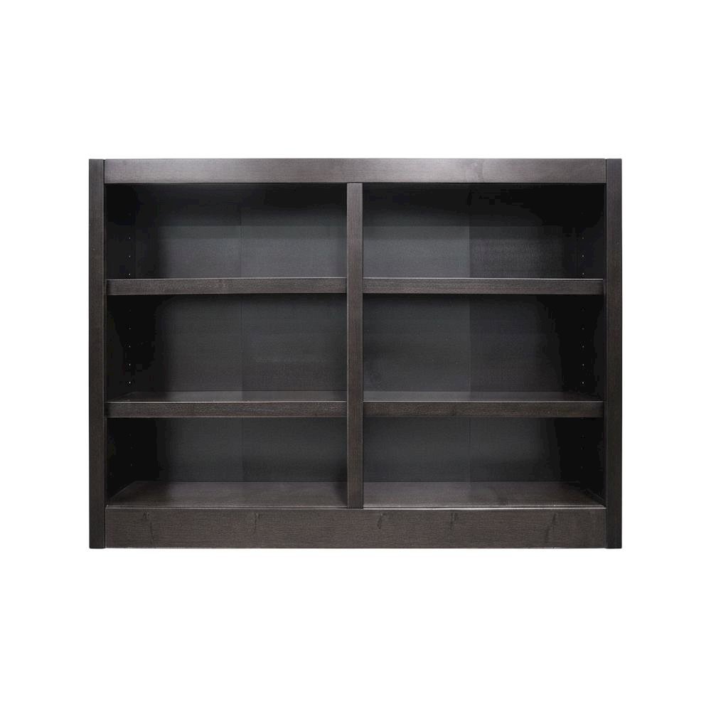 Espresso Finish Double Wide Bookcase with 6 Shelves and Adjustable Storage