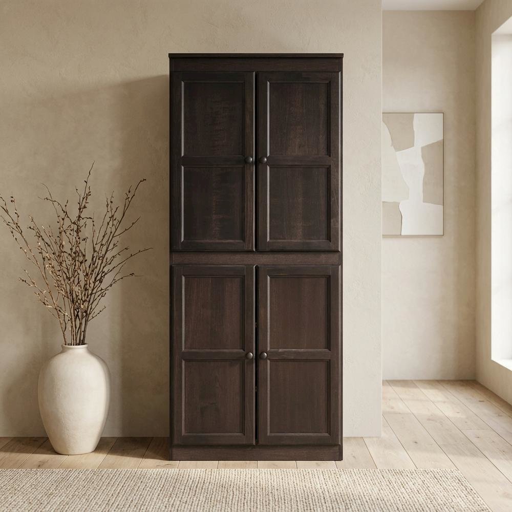 Espresso 5-Shelf Storage Cabinet, 30x72 Inch, Solid Wood, Self-Closing
