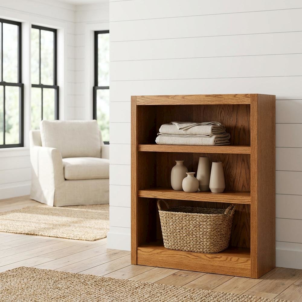 Dark oak finish Single wide bookcase, 3 adjustable shelves, sturdy construction