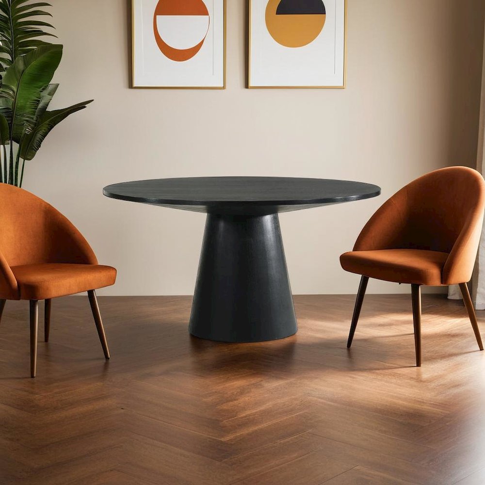 Elegant Contemporary Round Dining Table in Ebony Black Finish