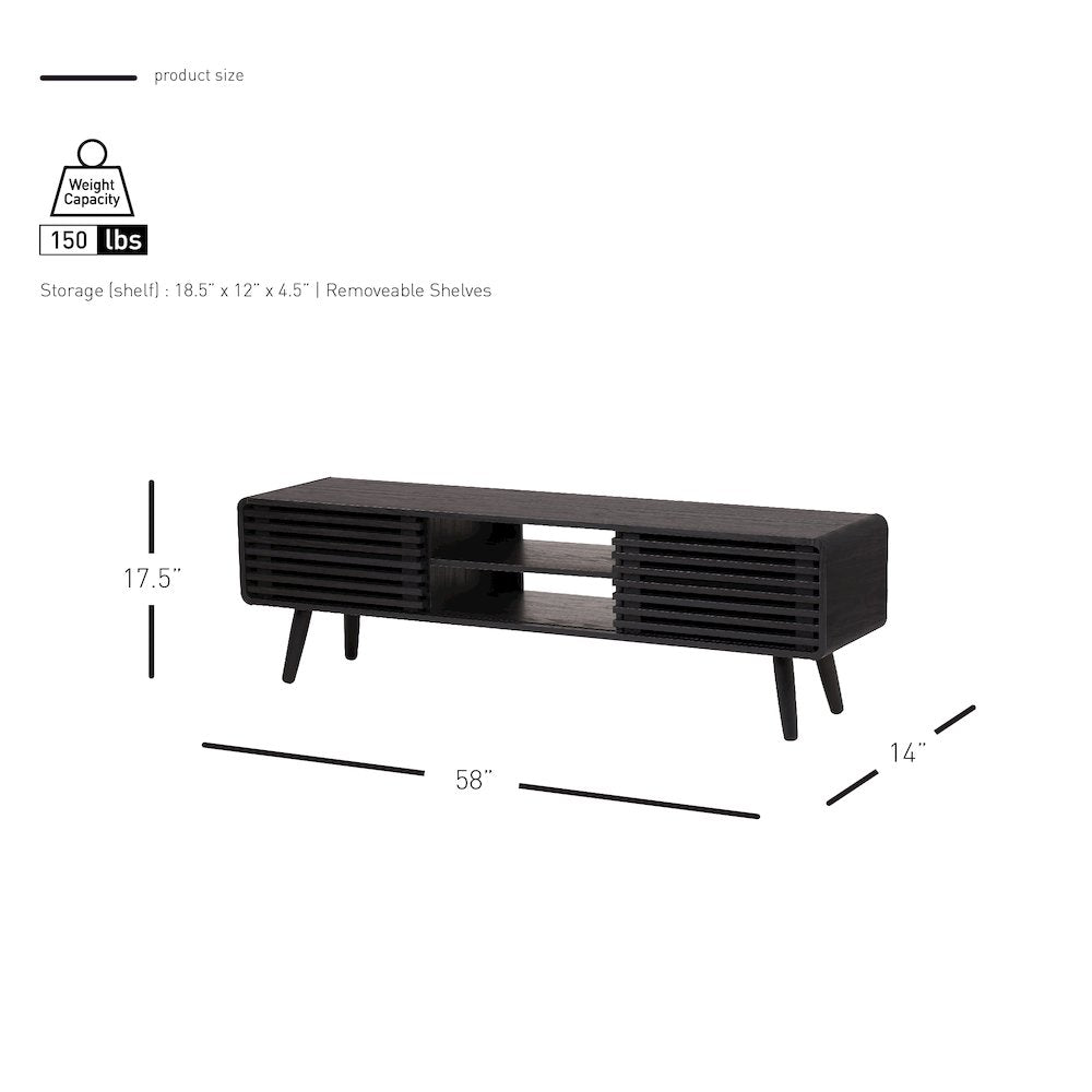 Wilson Slat Low TV Stand - 58"W x 14"D x 17.5"H - Black