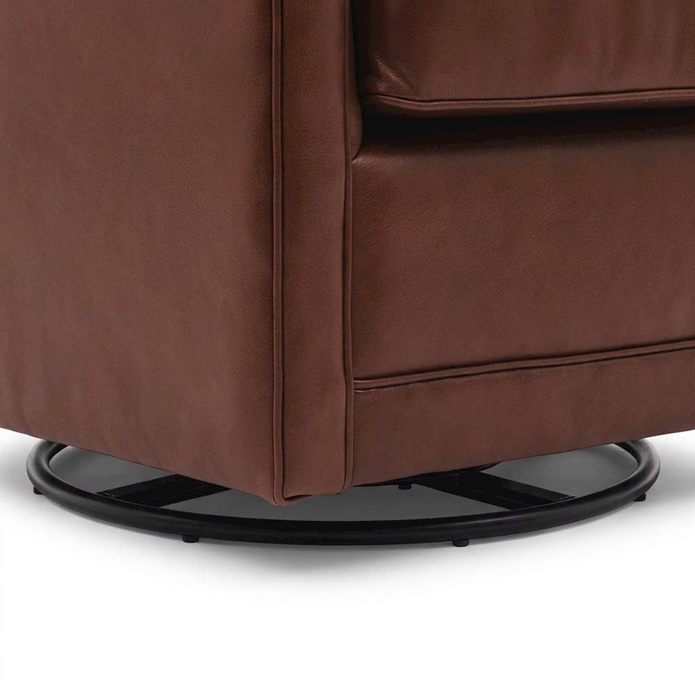 Top Grain Leather Swivel Accent Arm Chair with Tufted Back for Living Room
