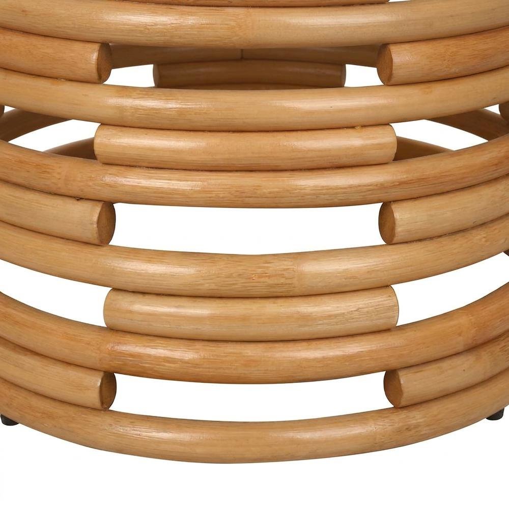 Rattan Round Accent Table with Solid Mindi Wood Top, Boho Side Table
