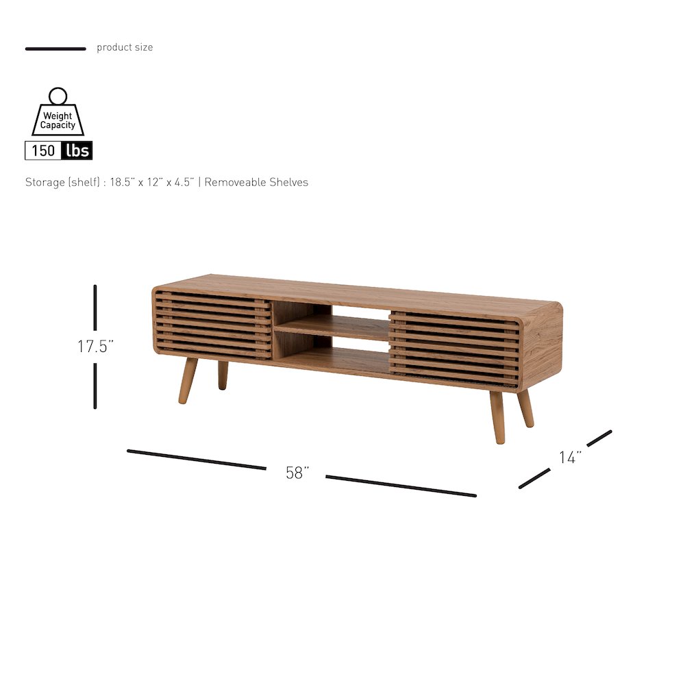 Wilson Slat Low TV Stand - 58"W x 14"D x 17.5"H - Terra Oak