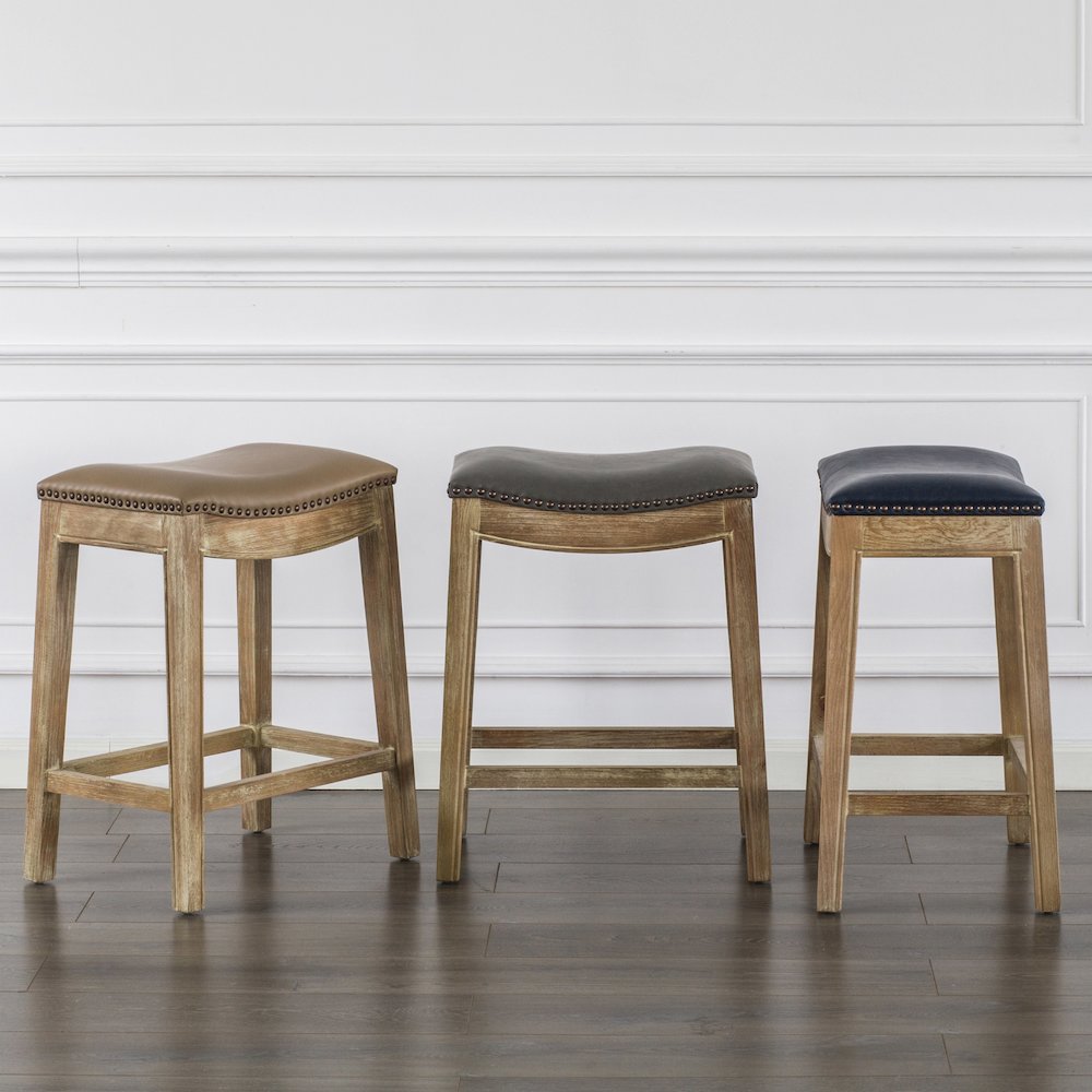 Bonded Leather Counter Stool, Vintage Blue