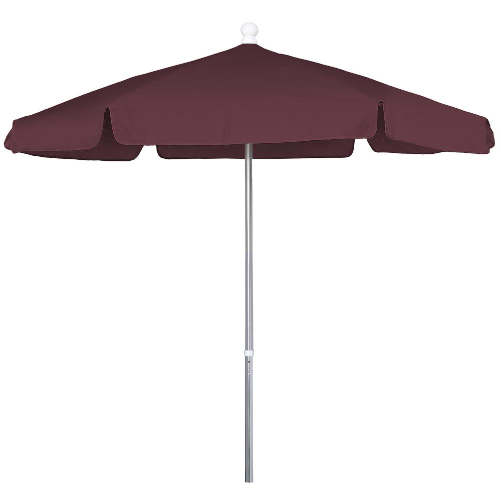 7.5' Hex Garden Umbrella 6 Rib Push Up & Pin Lift In Burgundy Vinyl Coated Weave