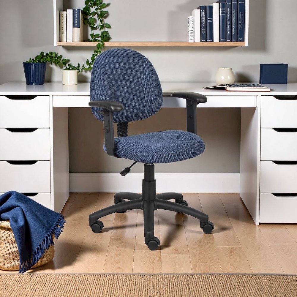 Blue Office Chair With Adjustable Arms, Desk Chair Comfy For Home Office