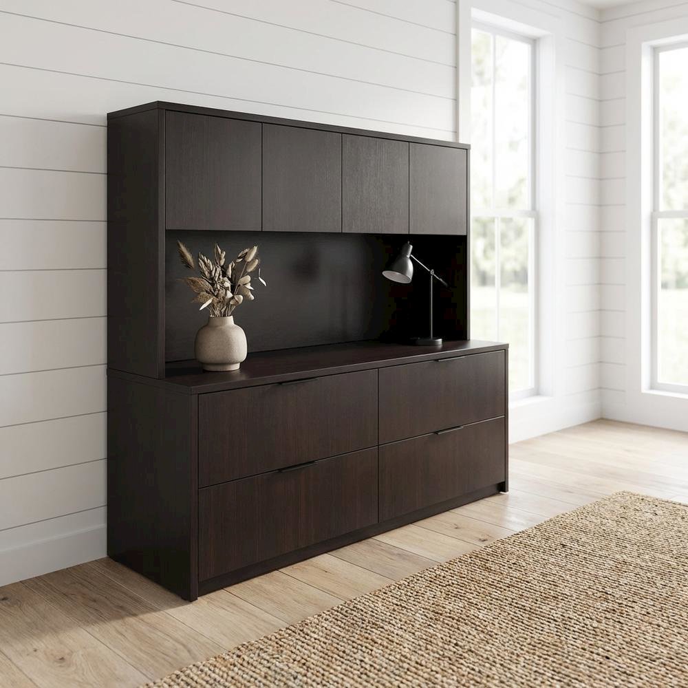 Mocha Hutch with Doors and Spacious Storage for Living Room or Kitchen