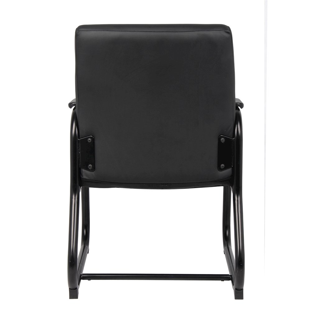 Black Guest Chair With Vinyl Seat, Office Chair No Wheels