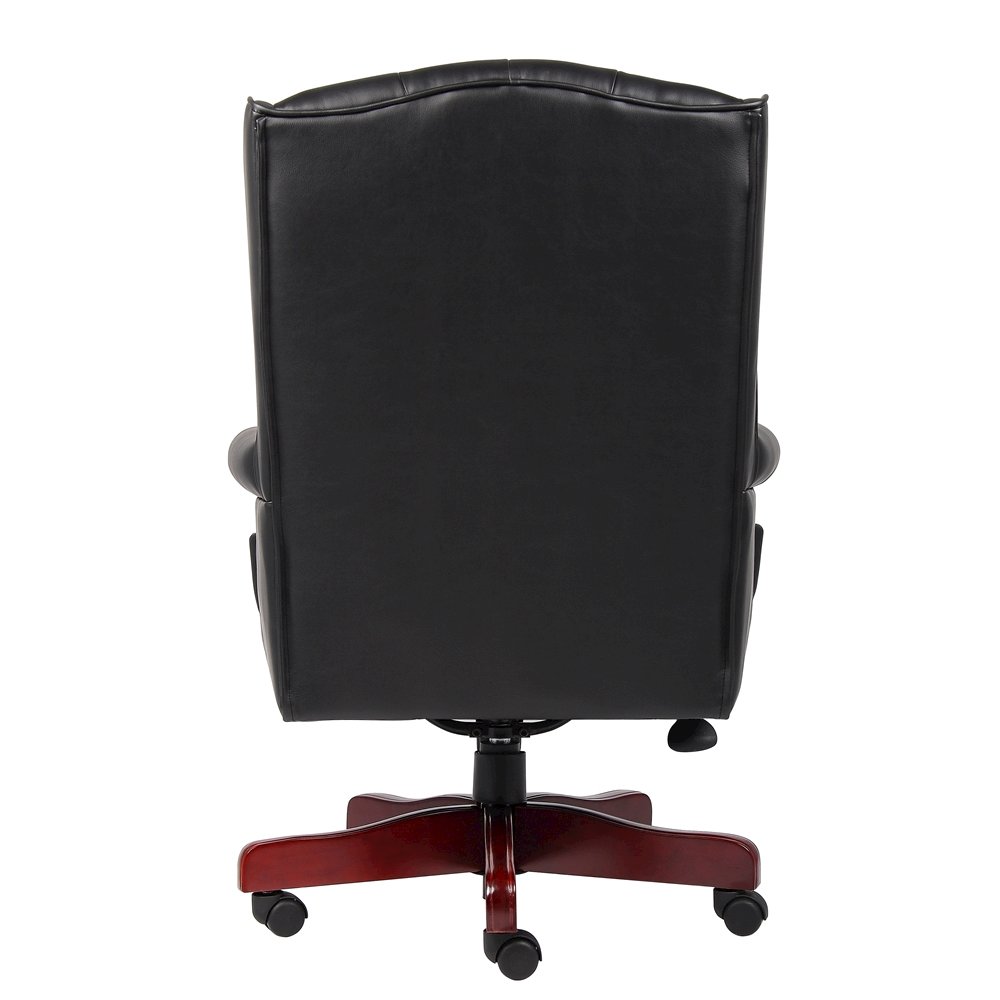Black Faux Leather Office Chair, Executive Chair With Wood Accents On Base
