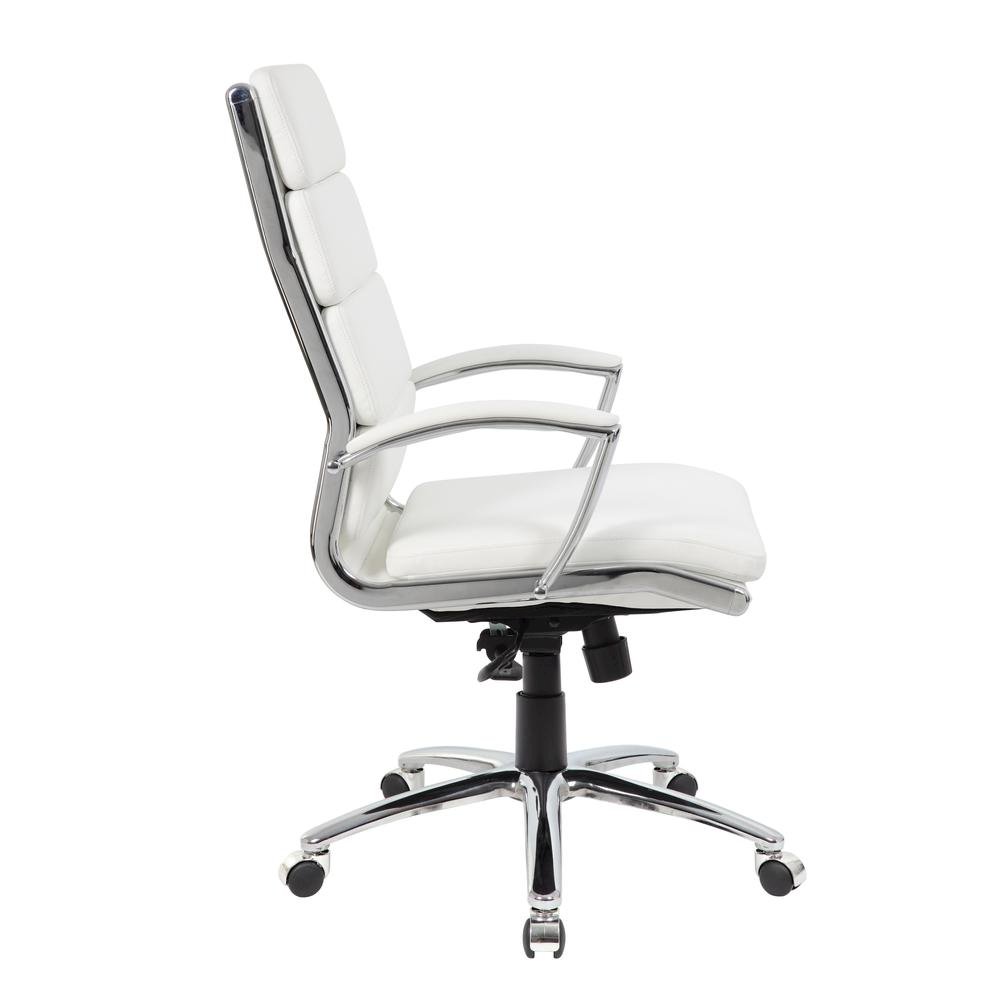 White Desk Chair With Chrome Base, Modern Conference Room Chair With Wheels