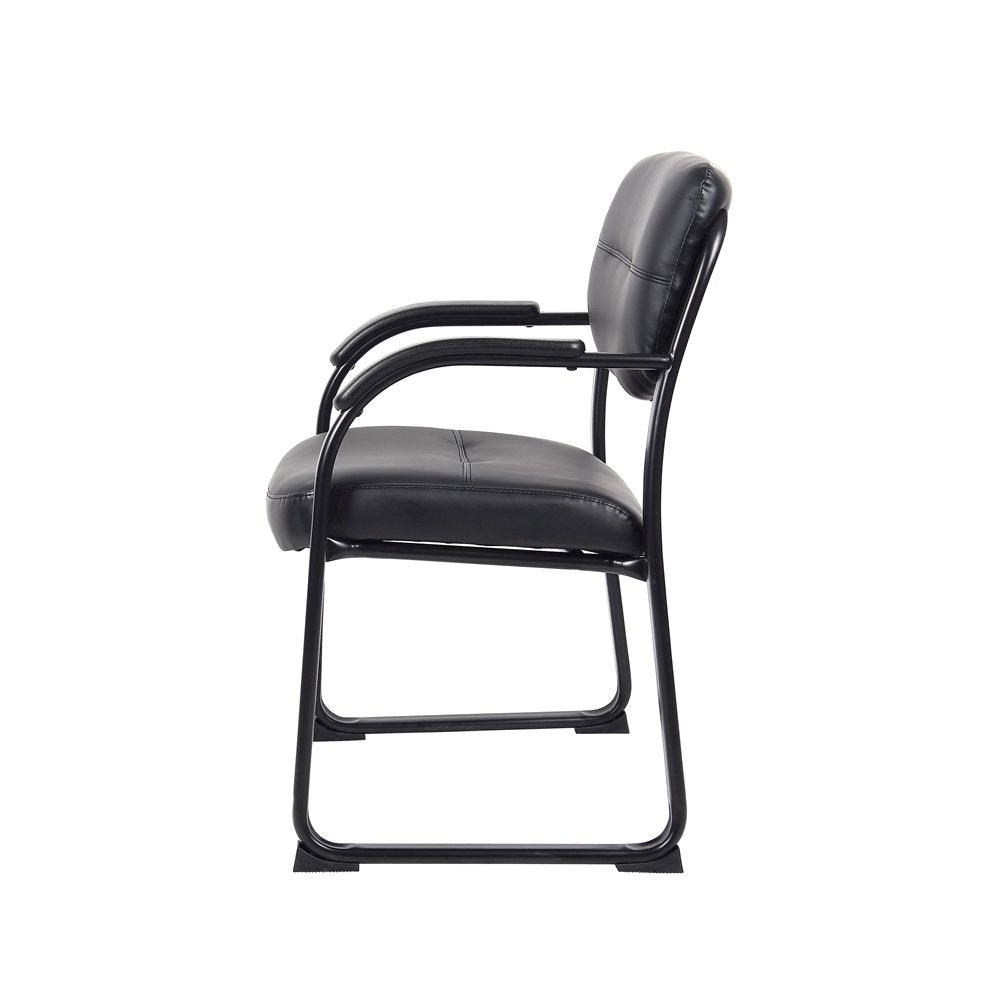 Black Guest Chair With Vinyl Seat, Office Chair No Wheels