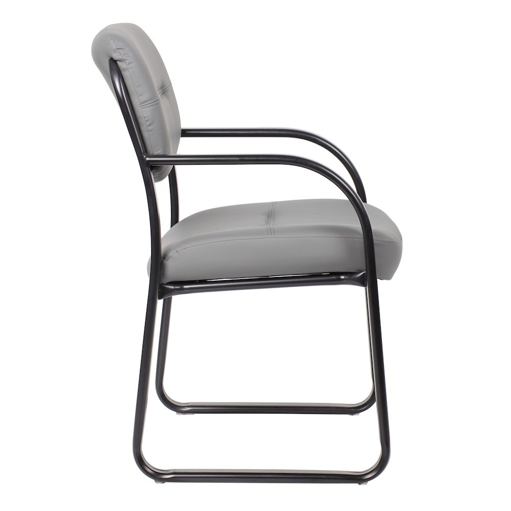 Boss Leather Sled Base Side Chair, Grey