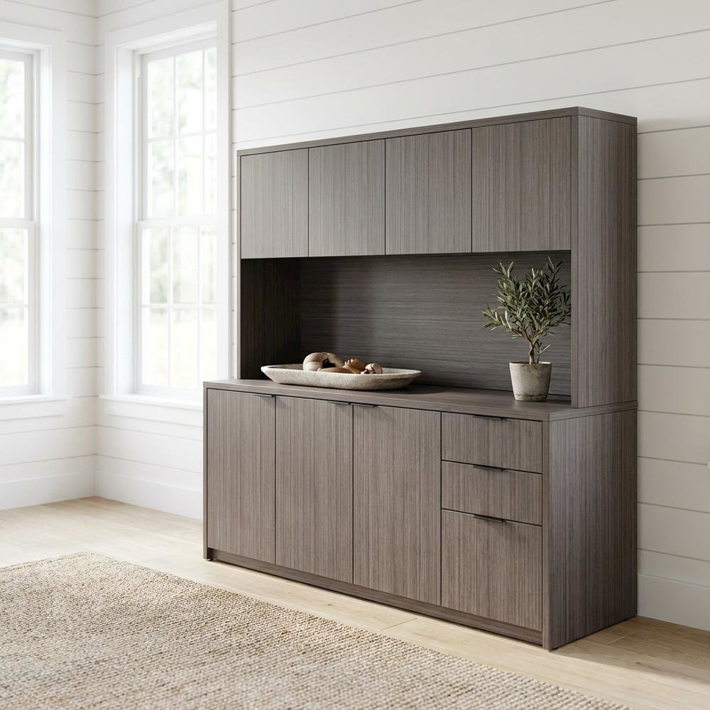 66-Inch Driftwood Hutch with Four Doors and Storage Space