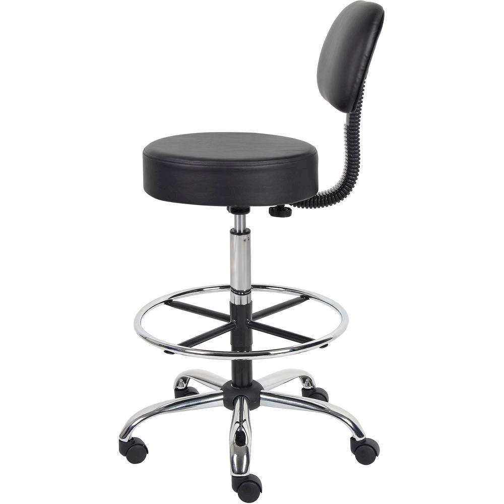 Black Drafting Chair Office Stool With Back, Tall Work Stool On Wheels