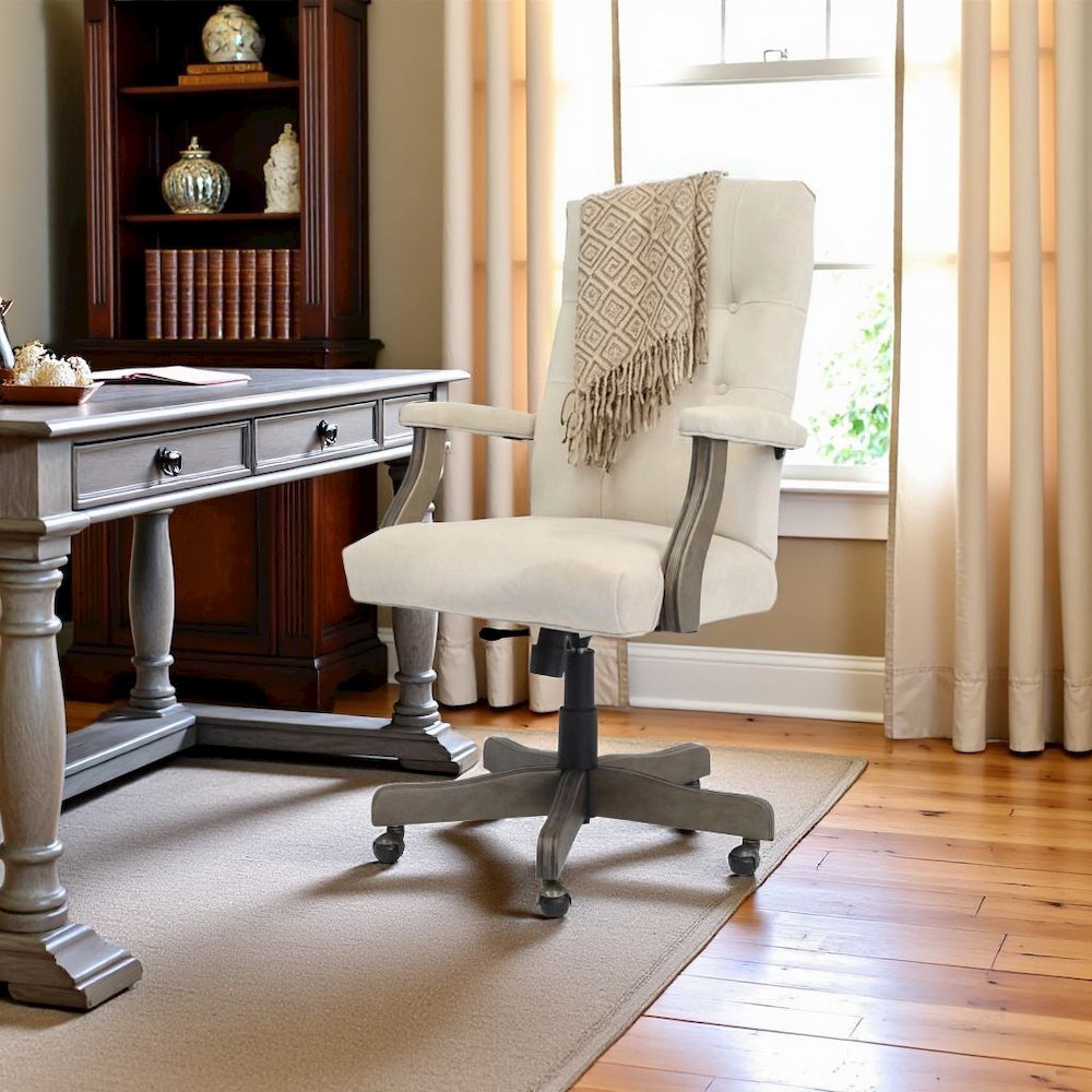 Tufted Executive Desk Chair in Champagne Faux Leather