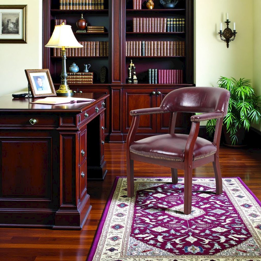 Burgundy Captains Chair for Office Furniture or Poker Room, No Wheels Design