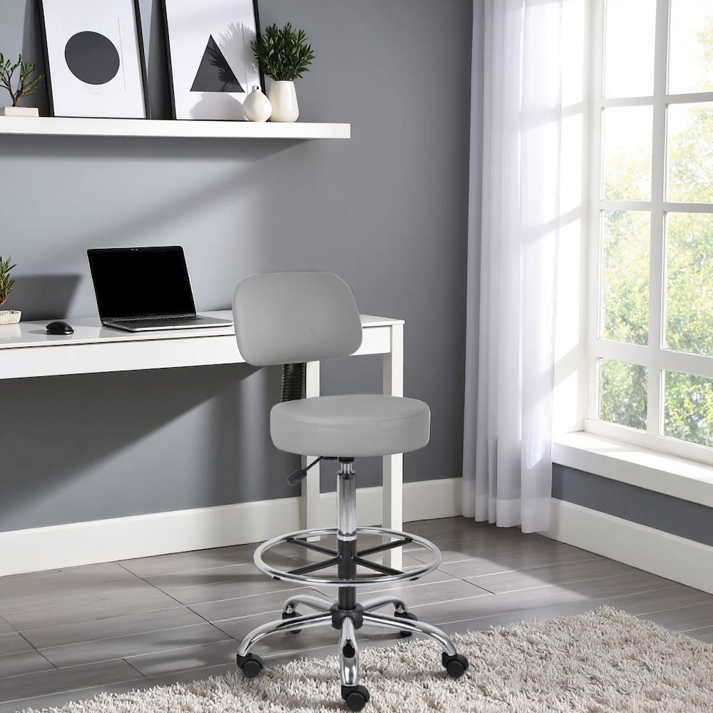 Gray Drafting Chair Office Stool With Back, Tall Work Stool On Wheels