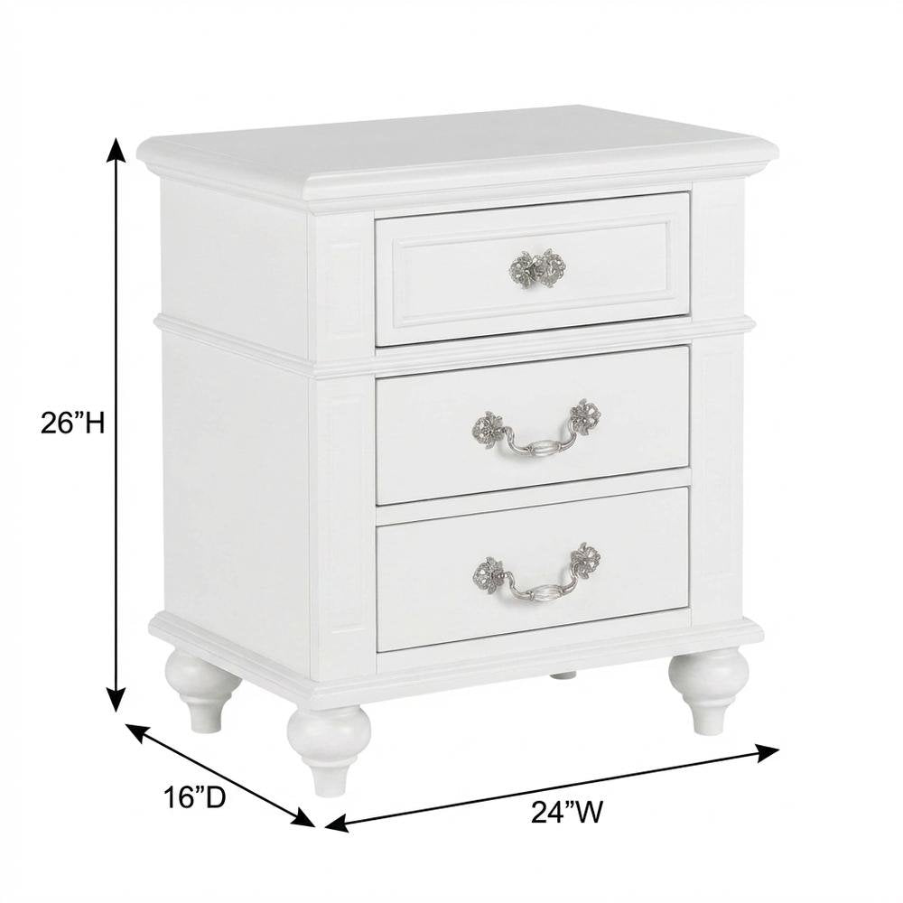 Elegant White Nightstand with Three Drawers for Bedroom Storage