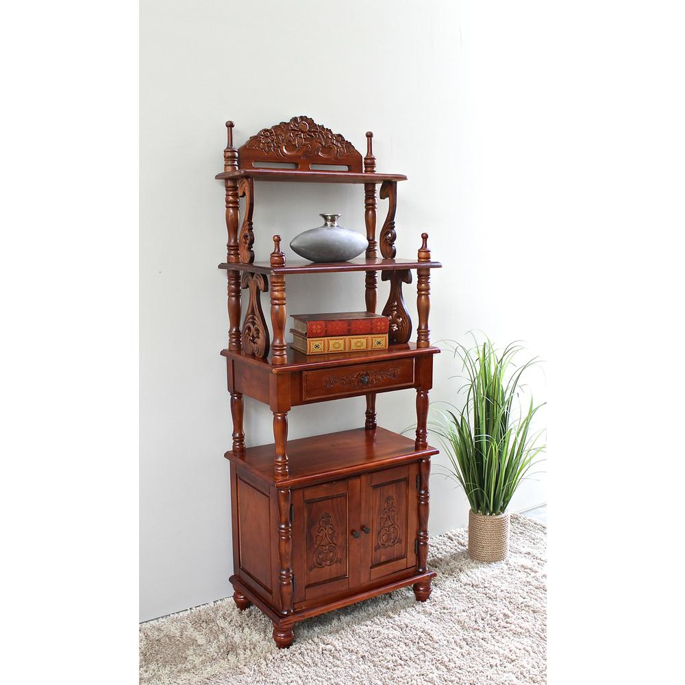 Carved Wood 1 Drawer/2 Door Bookshelf