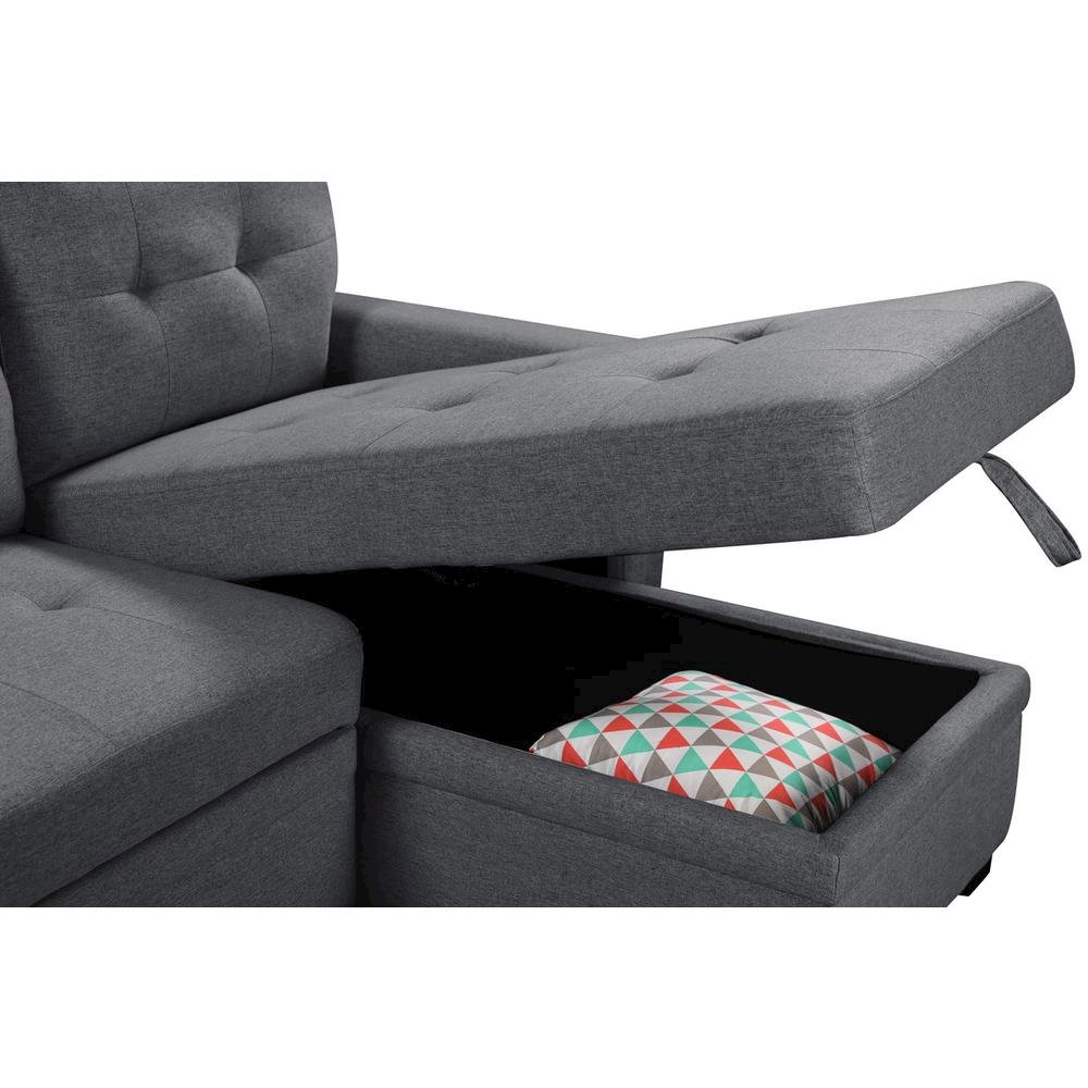 Reversible Sleeper Sectional Sofa, Storage Chaise, USB Ports, Gray