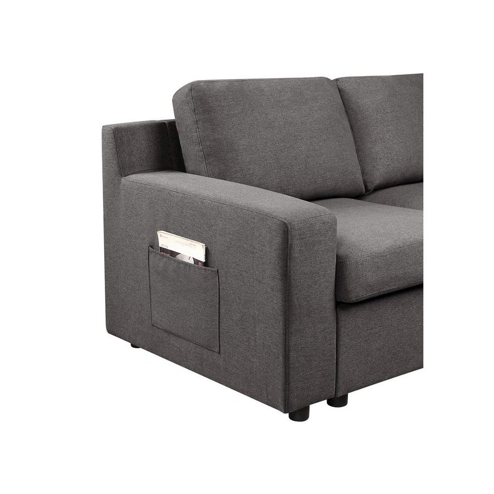 7-Seater U-Shape Sectional Sofa, Gray Linen, Modular, Pocket