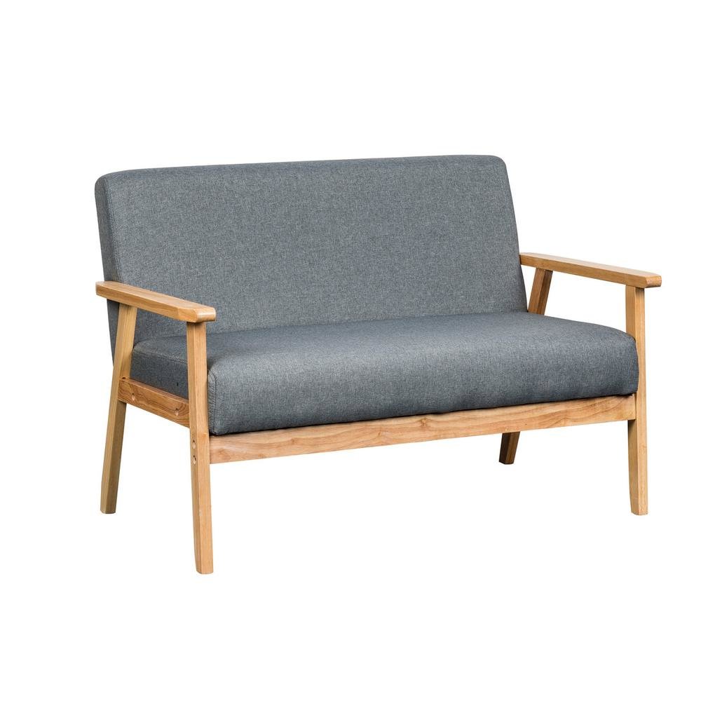 Gray Loveseat, Solid Wood Frame, Natural Arms