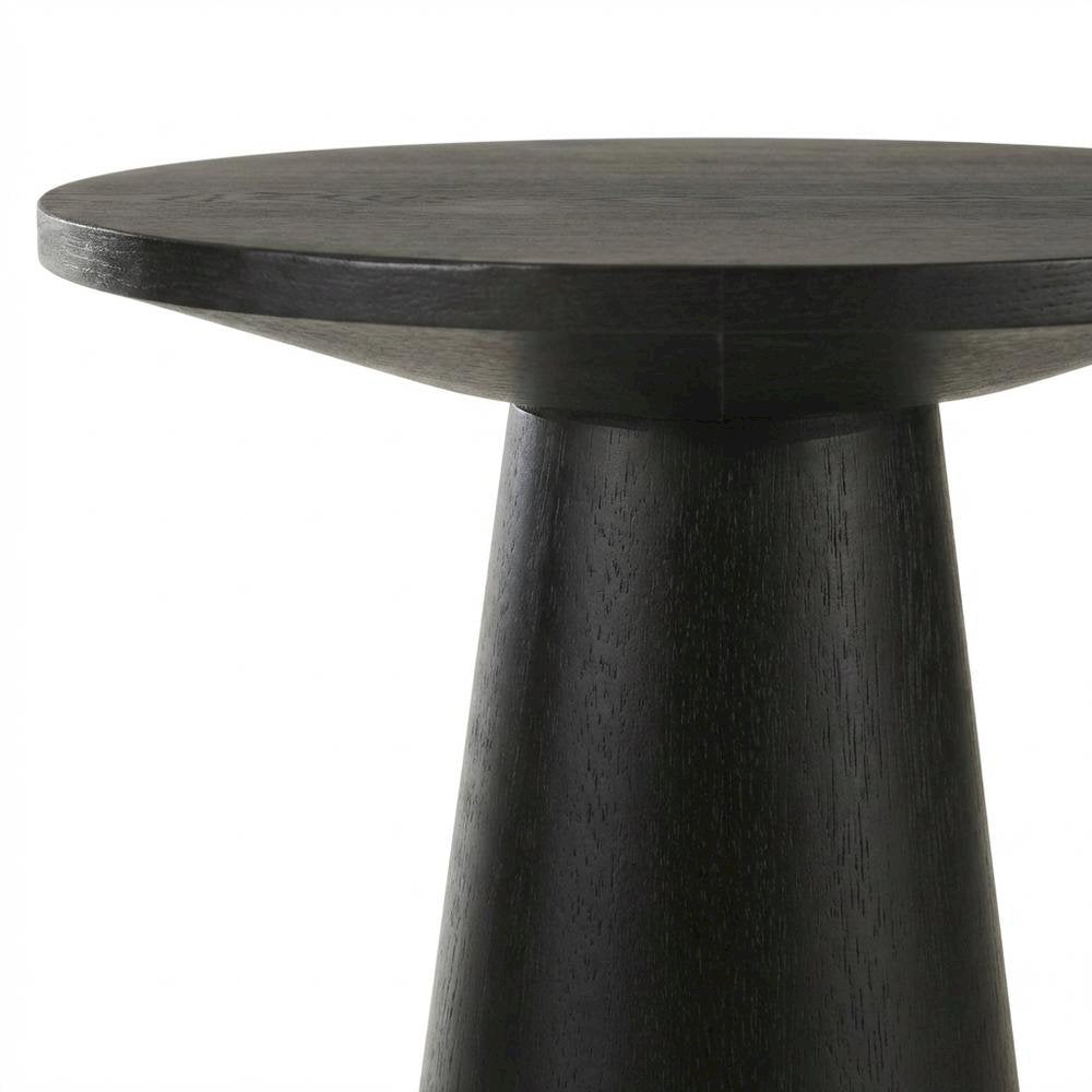 Round Console Table, Natural Wood Grain, Ebony Black