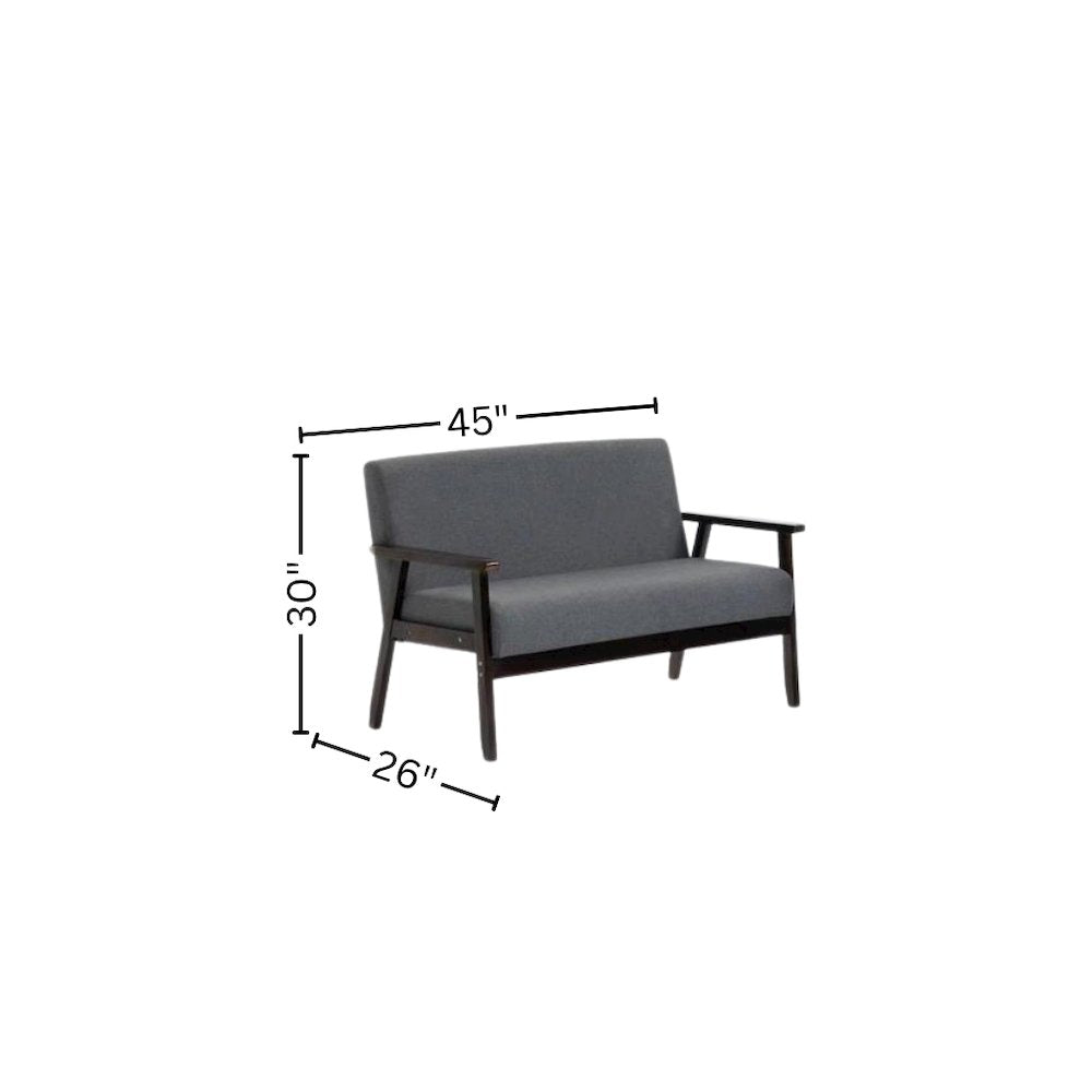 Dark Gray Loveseat, Solid Wood Frame, Espresso Arms